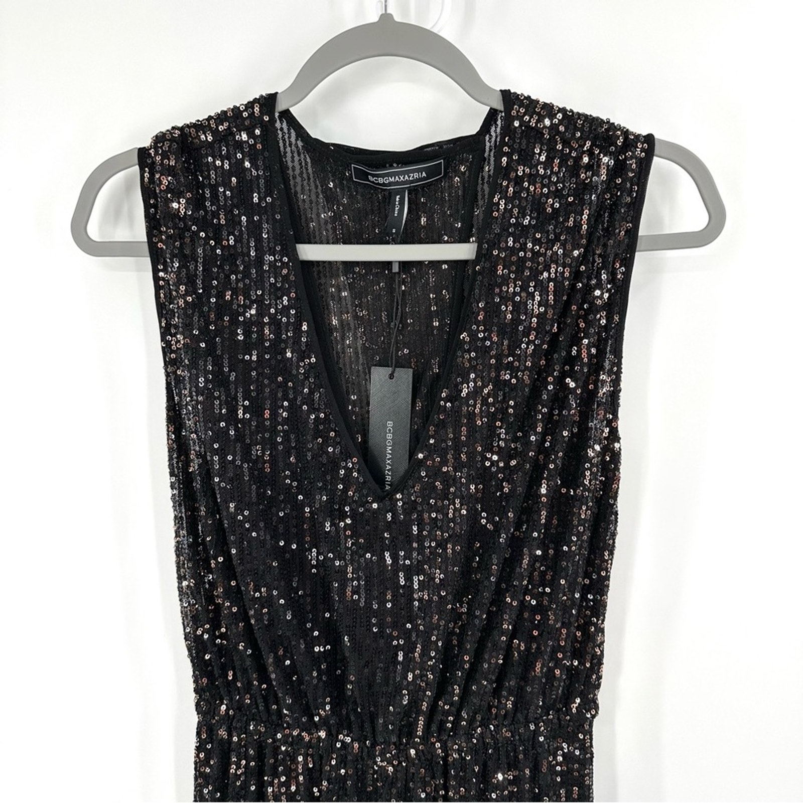 Bcbg Max Azria Sequin Formal Jumpsuit In Black Copper Combo Size S